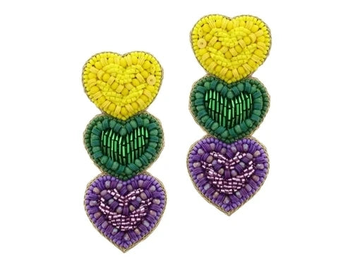Mardi Gras Hearts Earrings