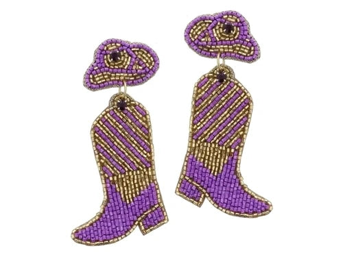 Purple and Gold Cowgirl Earrings