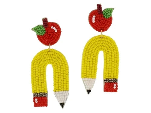 Apple and Pencil Beaded Earrings