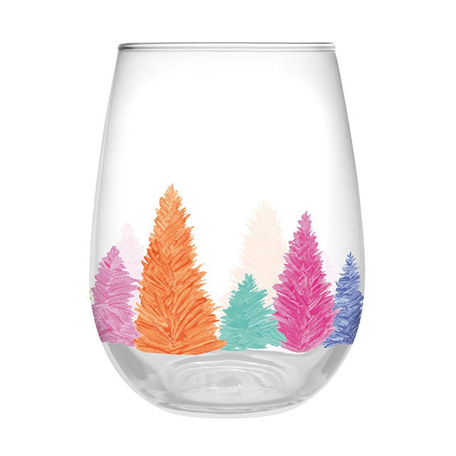 Stemless Wine Glass - Tree Colorful