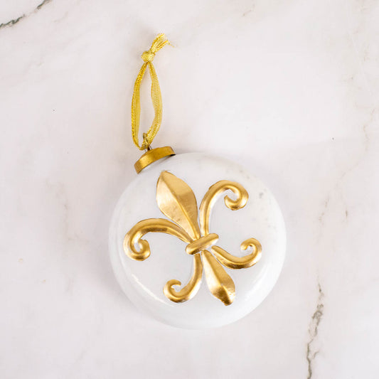 Fleur de Lis Glass Ornament White/Gold