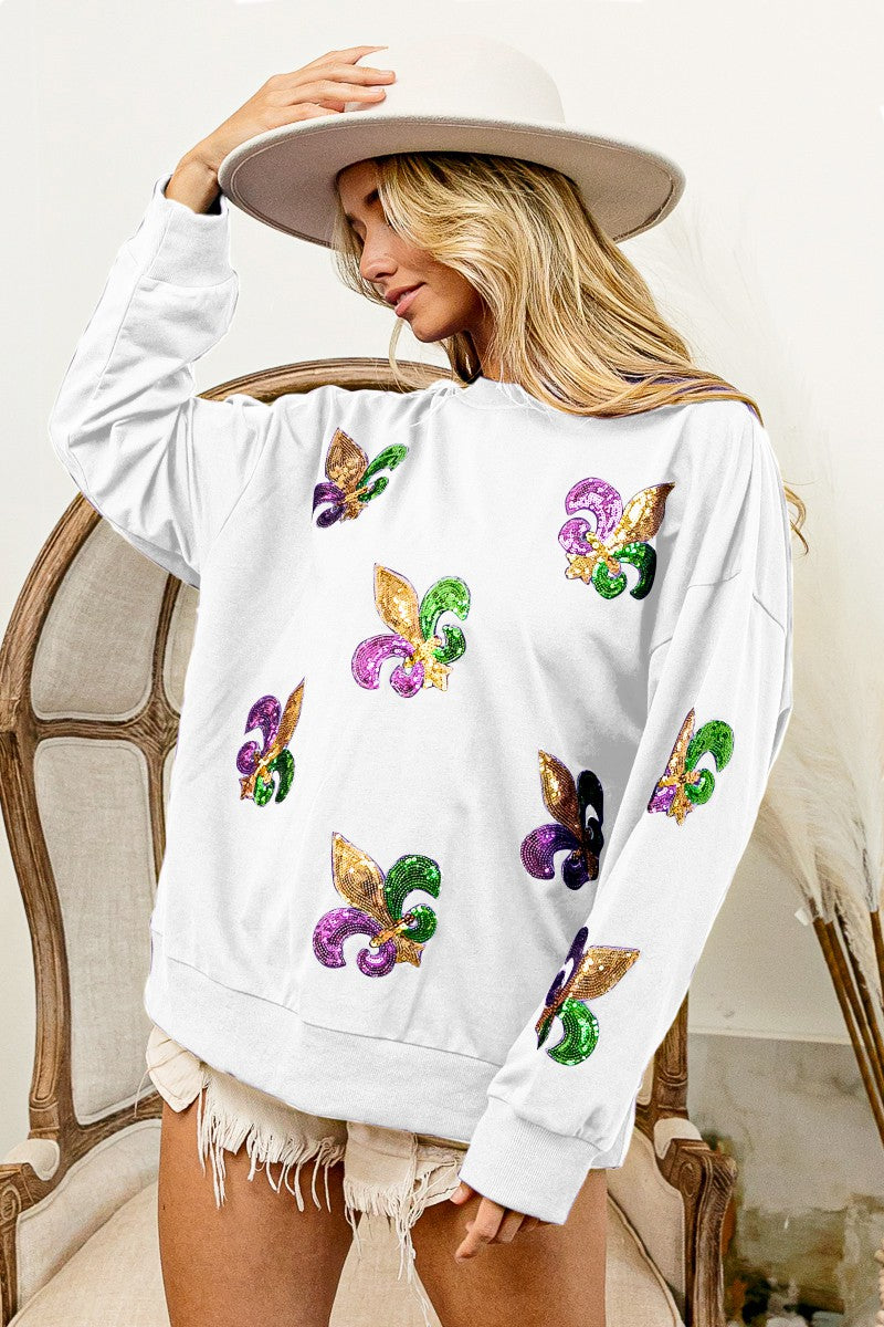 Fleur de Lis Sequin Patches Pullover - 2 Colors