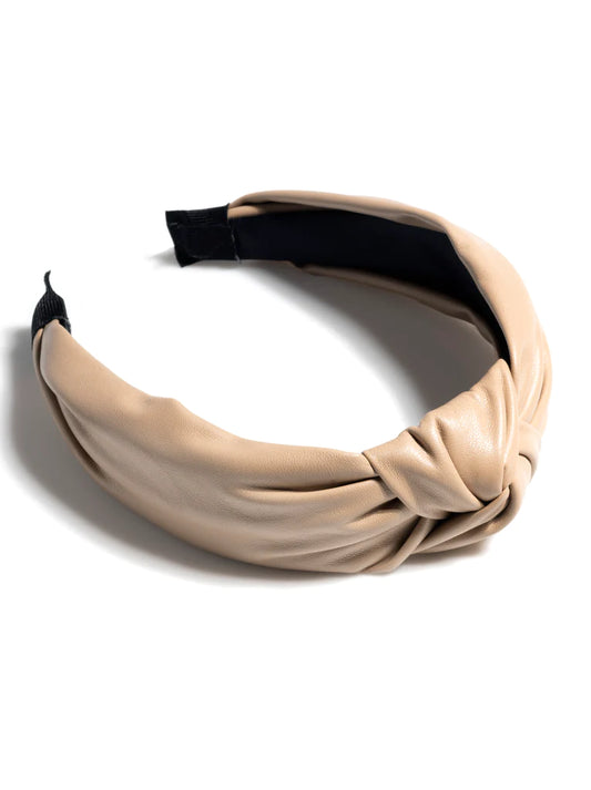 Cream Knotted Faux Leather Headband