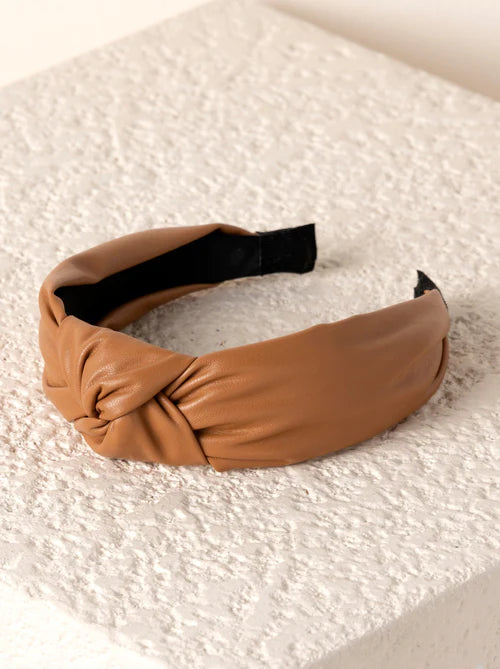 Tan Knotted Faux Leather Headband