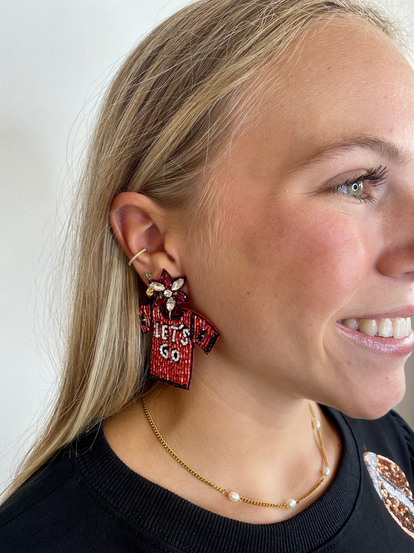 Red & Black Let’s Go Jersey Earrings