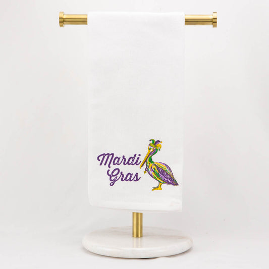 Mardi Gras Pelican Hand Towel