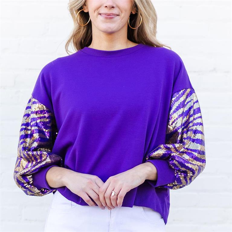 Millie Sweatshirt - Purple & Gold Tiger Stripes