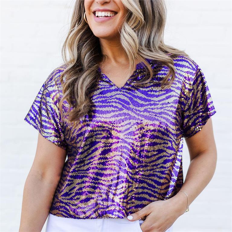 Diane Top - Purple & Gold Tiger Stripes