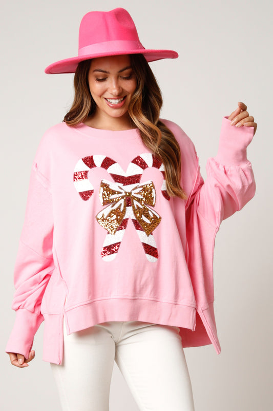 Sequin Christmas Candy Cane Sweatshirt