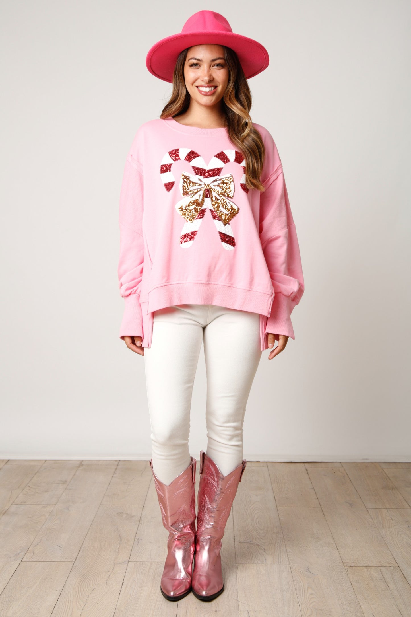 Sequin Christmas Candy Cane Sweatshirt