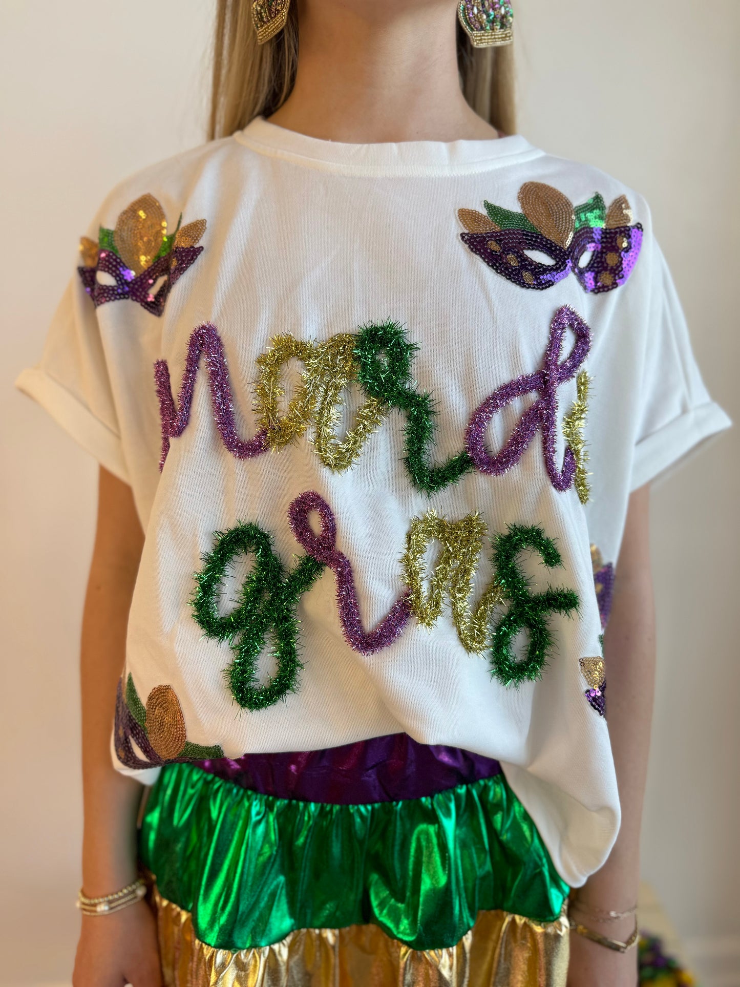 Mardi Gras Tinsel with Sequin Masks Top