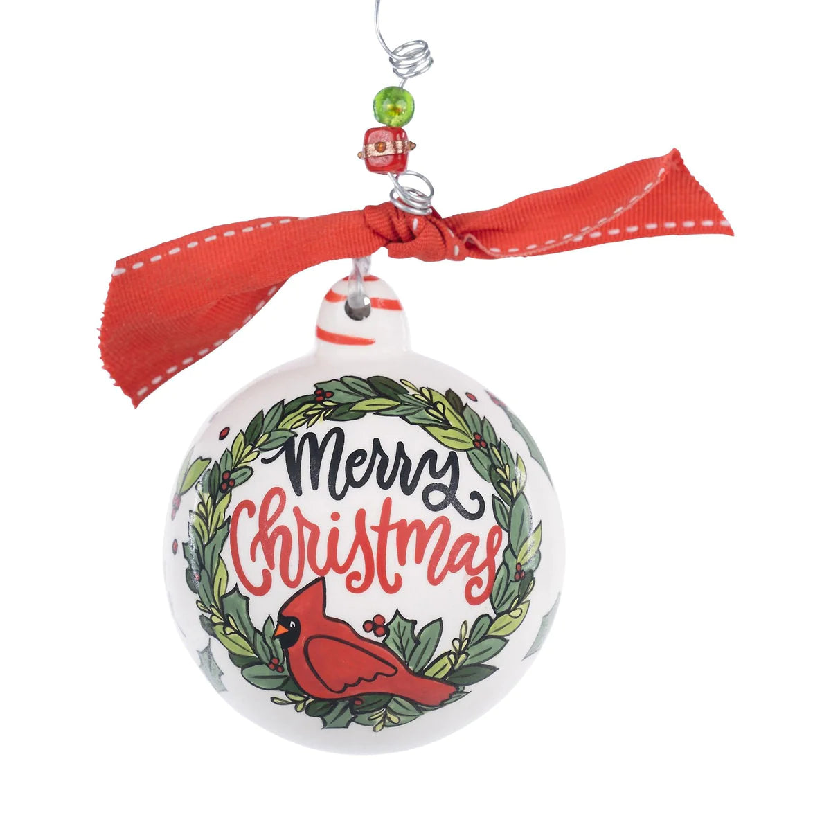 Merry Christmas Red Bird Wreath Ornament