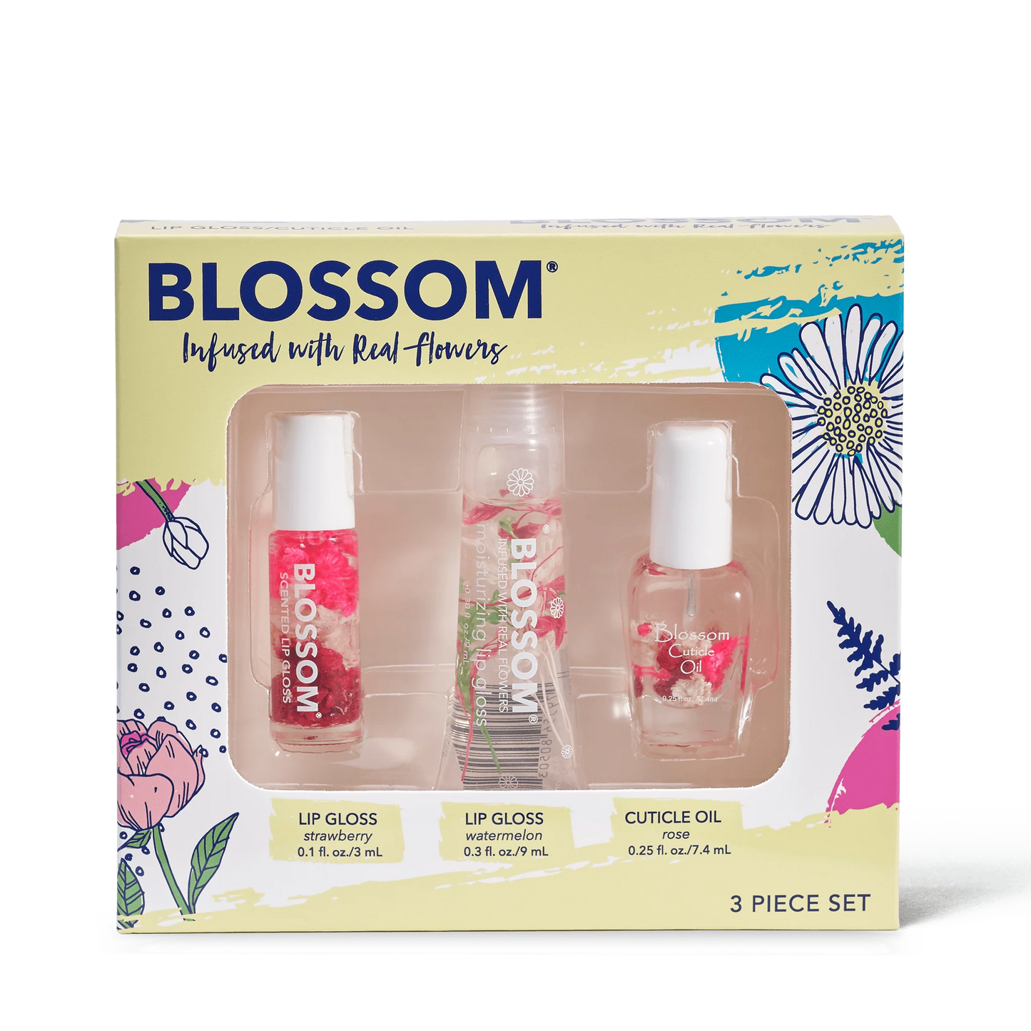 3 Piece Set - Mini Roll-On Lip Gloss, Moisturizing Lip Gloss, Scented Cuticle Oil