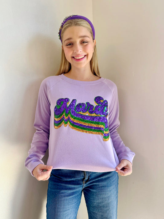 Layered Mardi Sequin Lettering Pullover