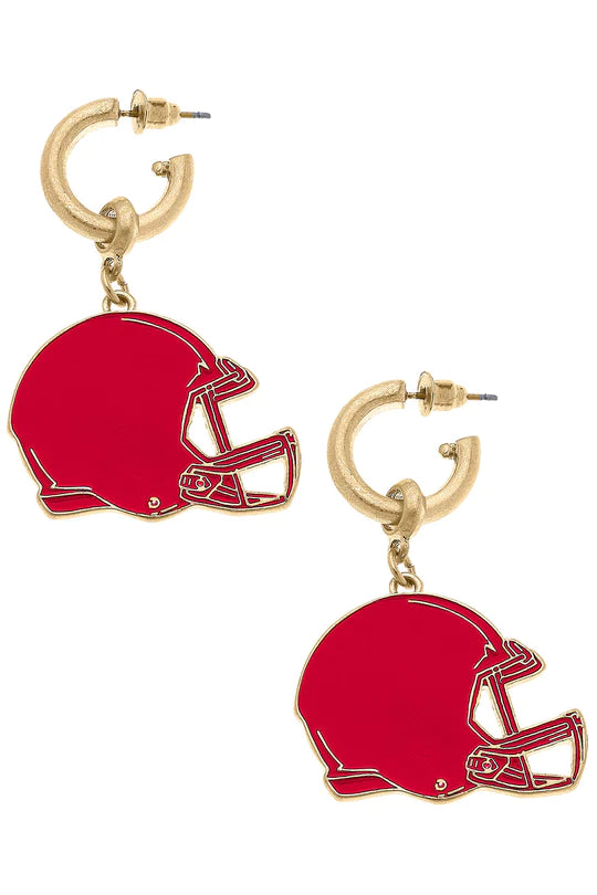 Game Day Football Helmet Enamel Earrings in Red