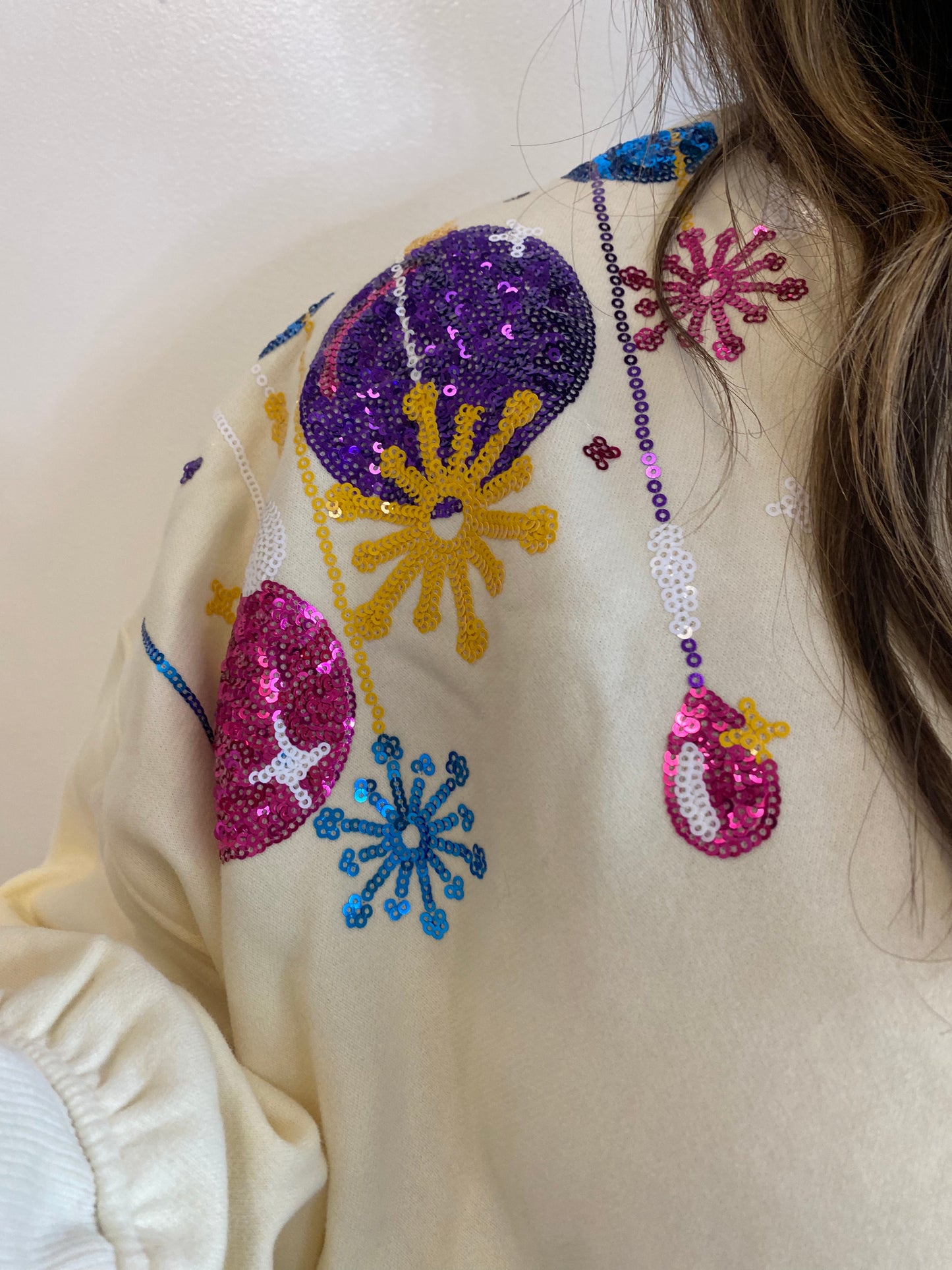 Sequin Christmas Ornament Crop Sweatshirt