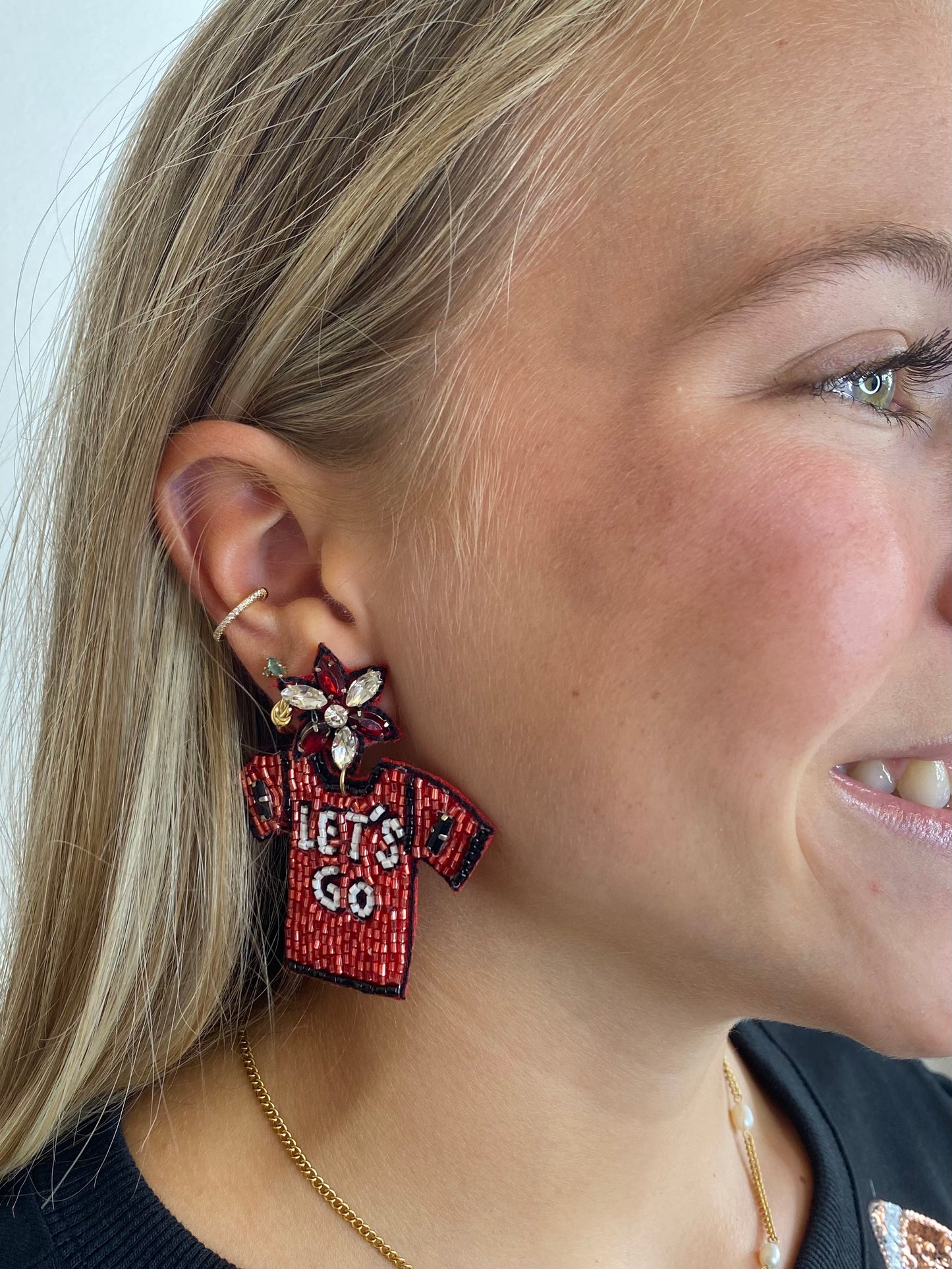 Red & Black Let’s Go Jersey Earrings