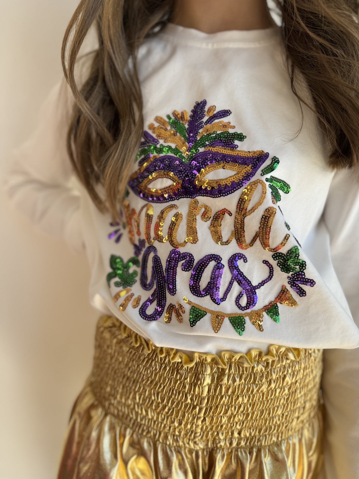 Mardi Gras Mask Sequin Shirt - Youth