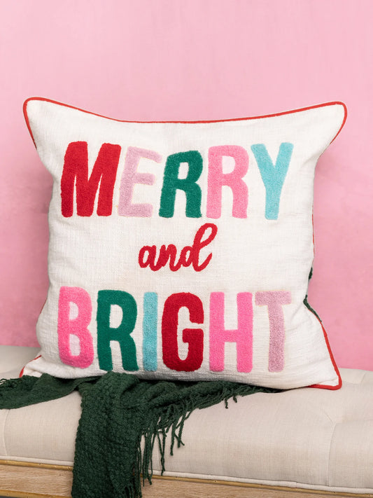 Merry & Bright Embroidered Square Pillow