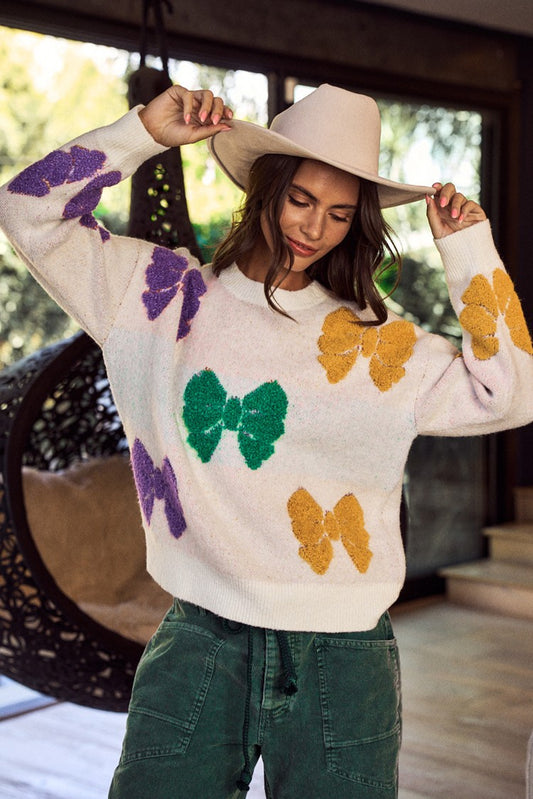 Mardi Gras Bows Loose Fit Sweater