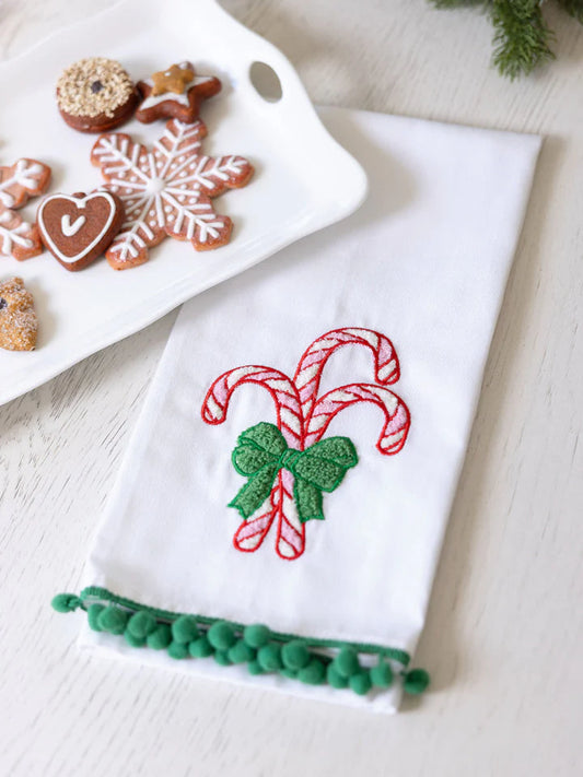 Candy Cane Embroidered Tea Towel