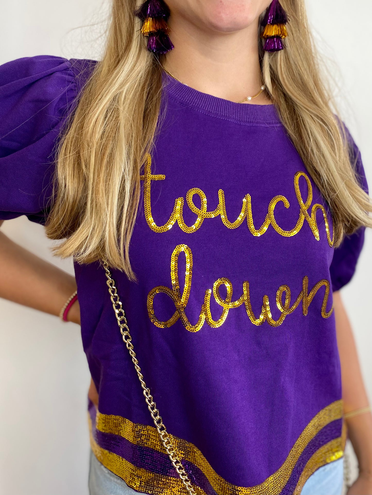 Purple & Gold Touch Down Sequin Tee