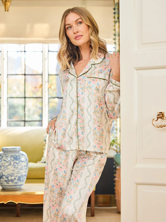 Women's Charlotte Satin Pants Set | Ivy Lane Ivory