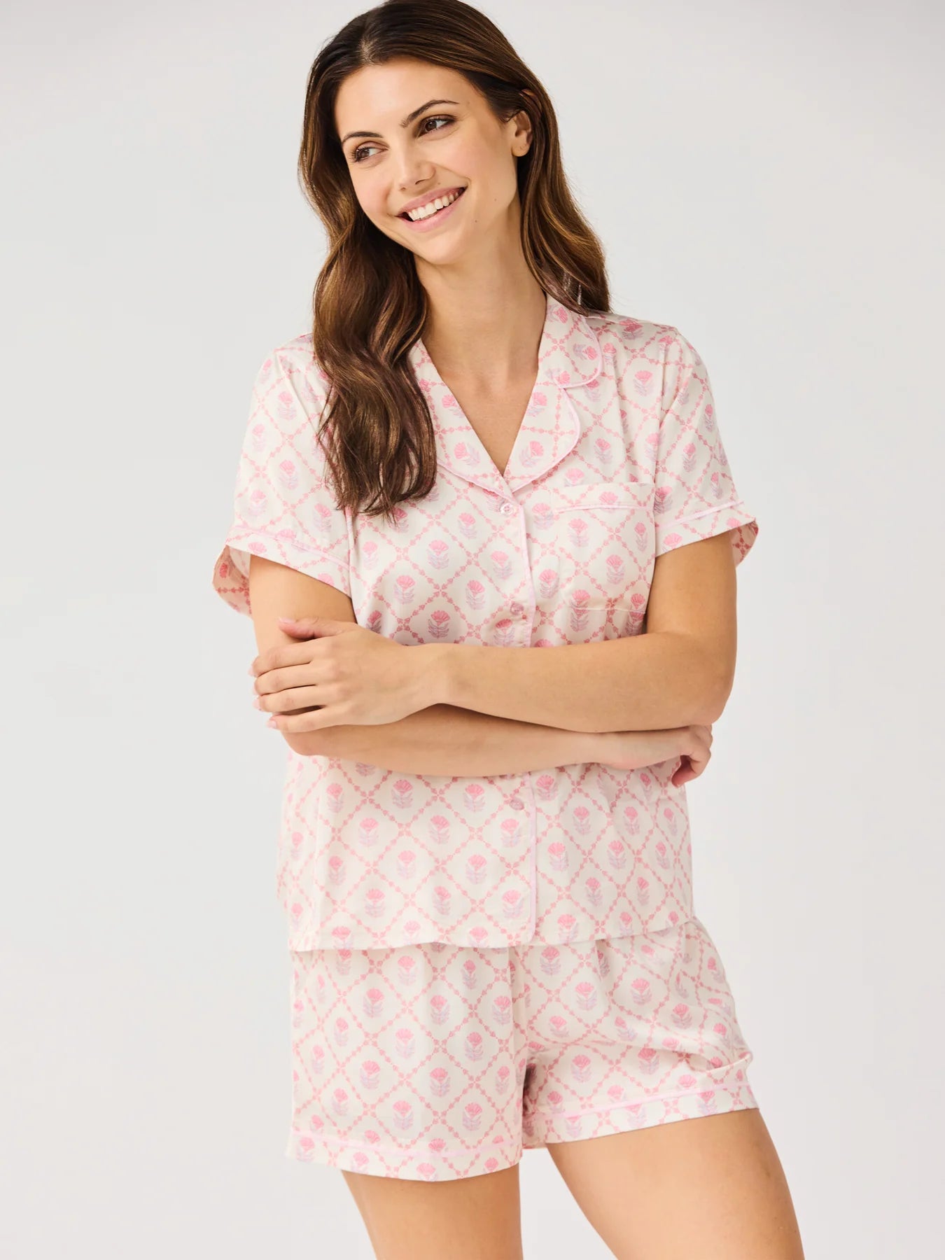 Women's Charlotte Satin Shorts Set | Florette Folly Pink