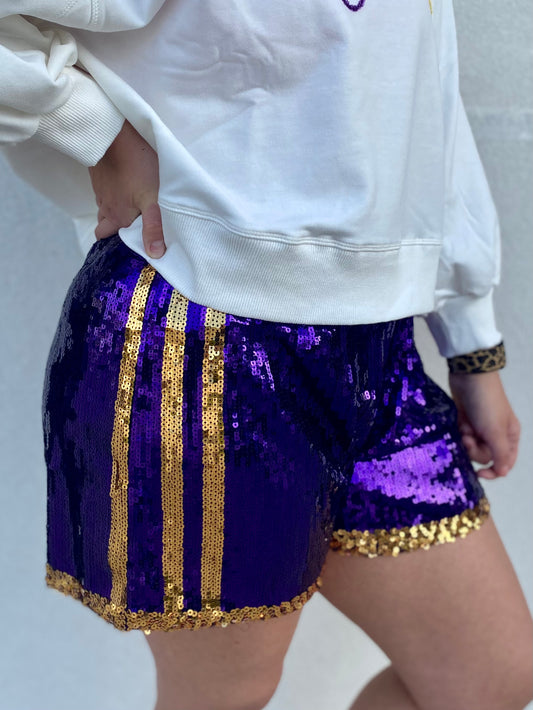 Purple & Gold Sequin Shorts