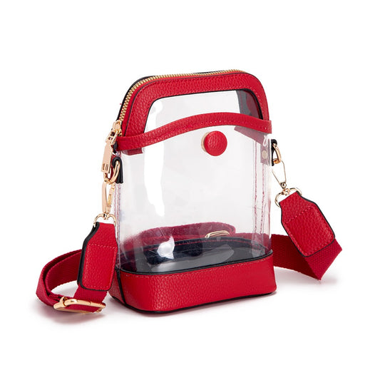 Red Vegan Leather Clear Bag