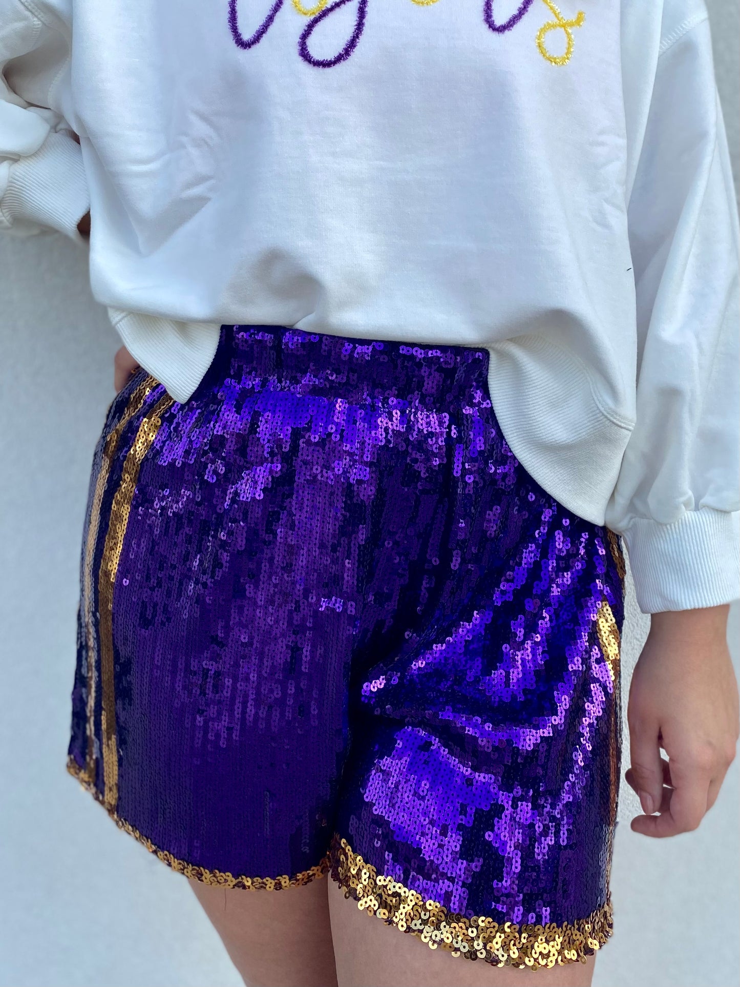 Purple & Gold Sequin Shorts