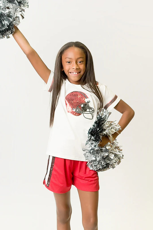 Red And Black Sequin Helmet Kid Shirt