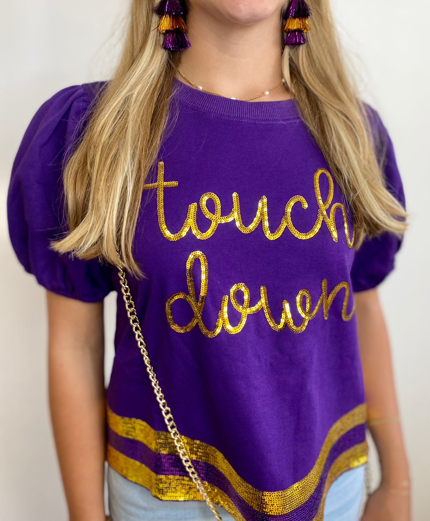 Purple & Gold Touch Down Sequin Tee