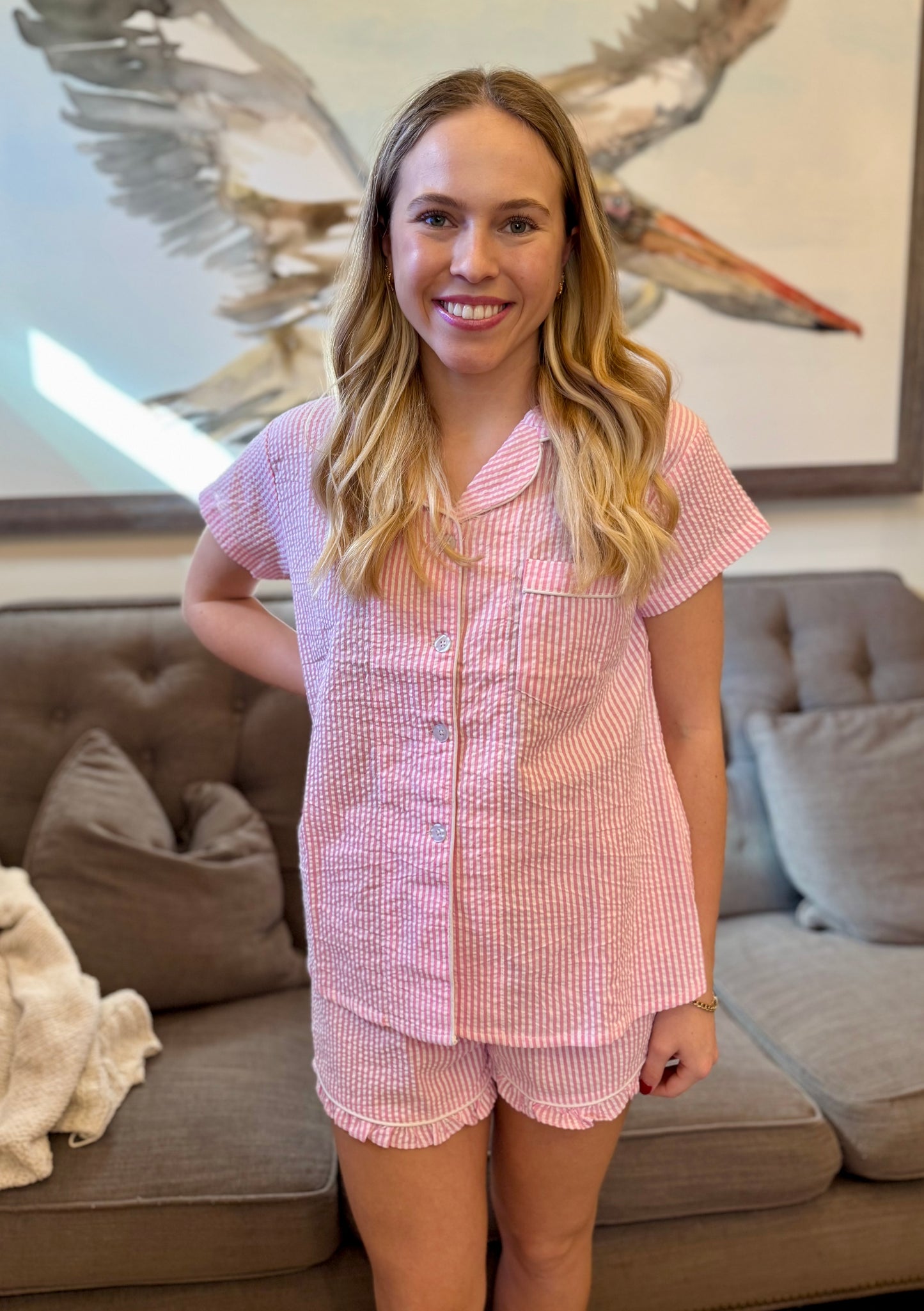 Pink Seersucker Pajama Set