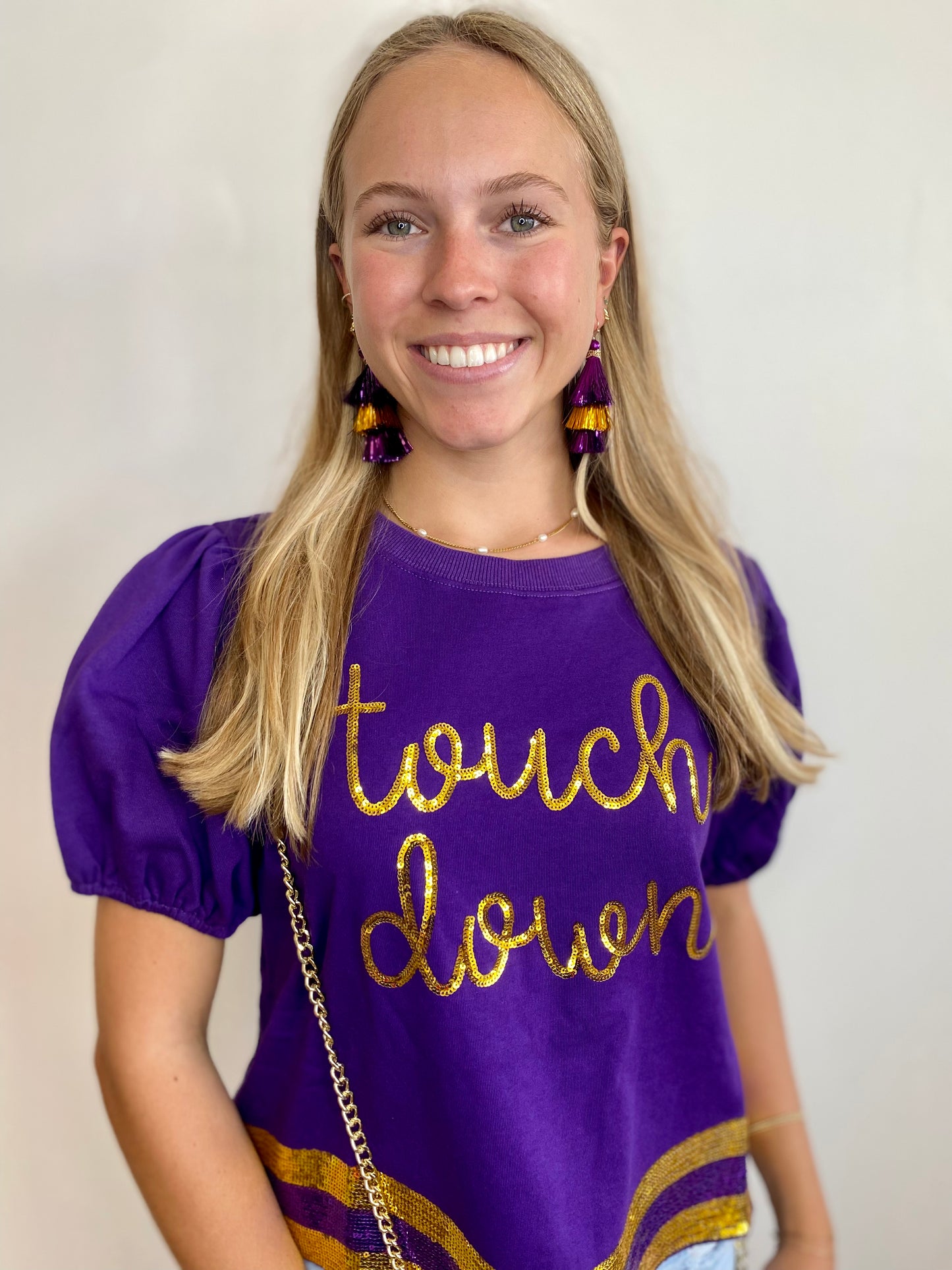 Purple & Gold Touch Down Sequin Tee
