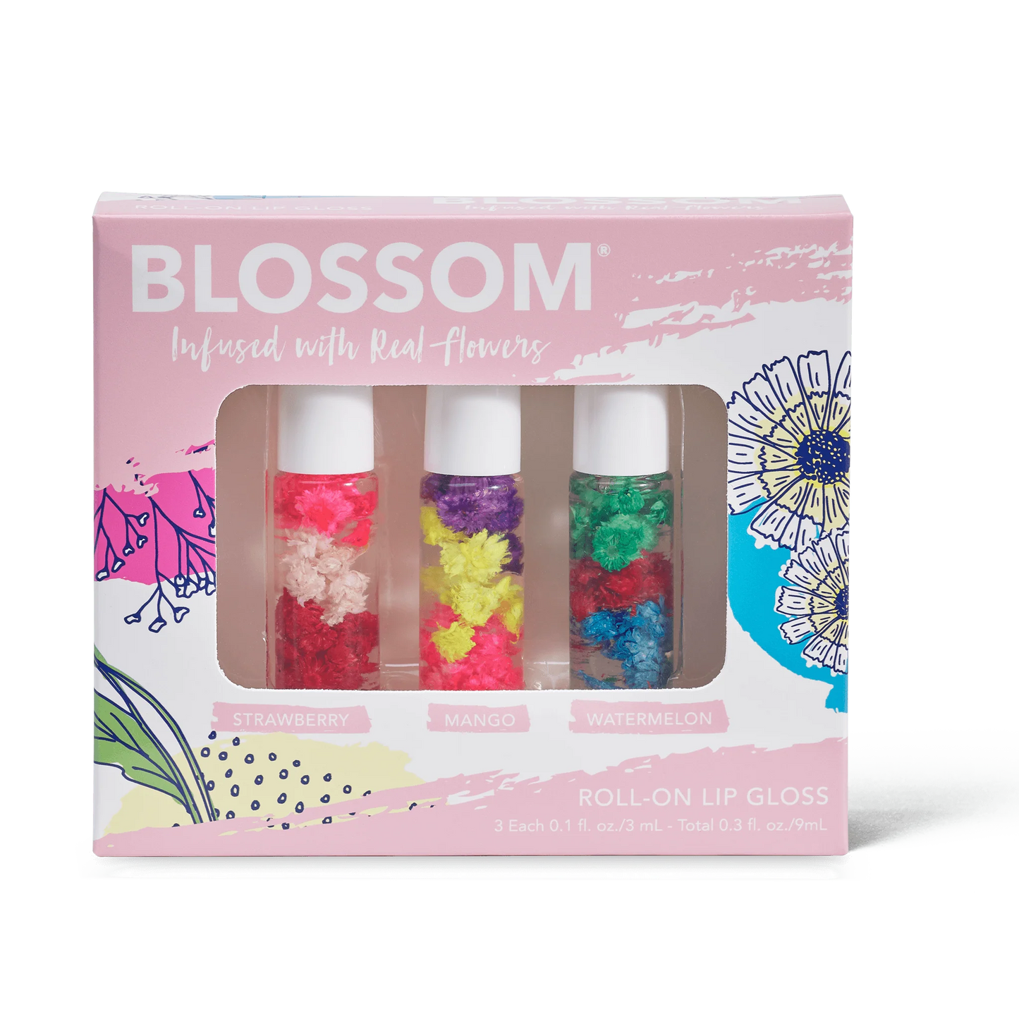 3 Piece Set Mini Blossom Roll-On Lip Gloss