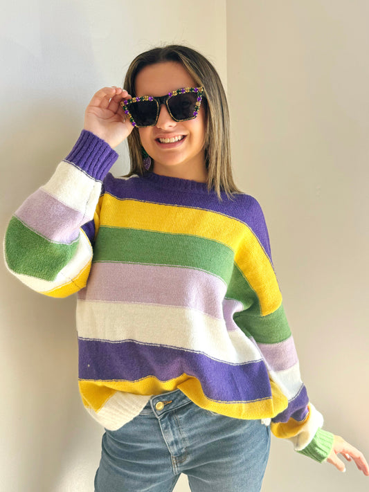 Mardi Gras Multi Color Stripe Sweater