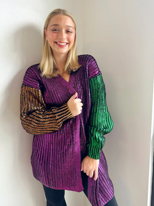 Mardi Gras Metallic Cardigan