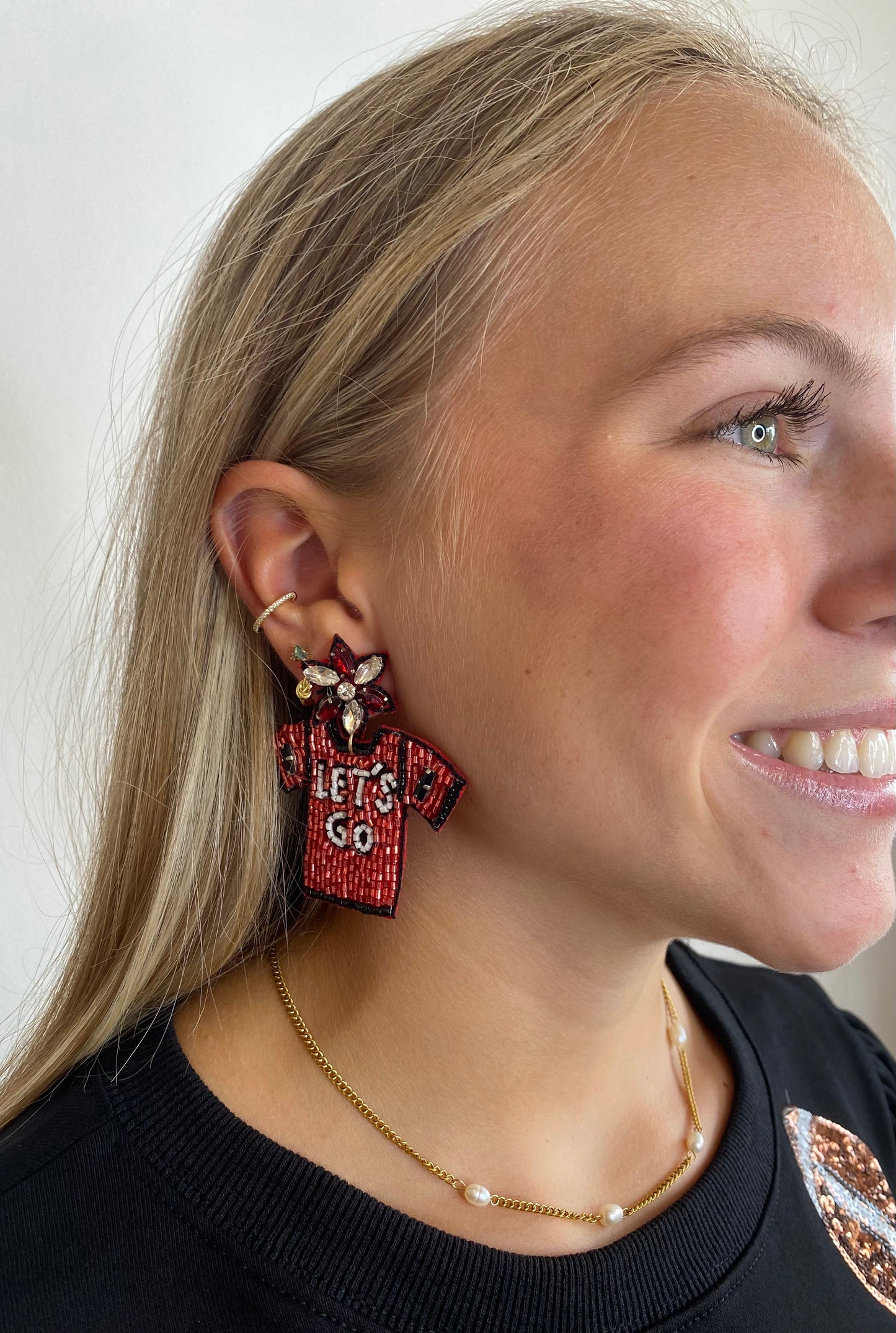 Red & Black Let’s Go Jersey Earrings