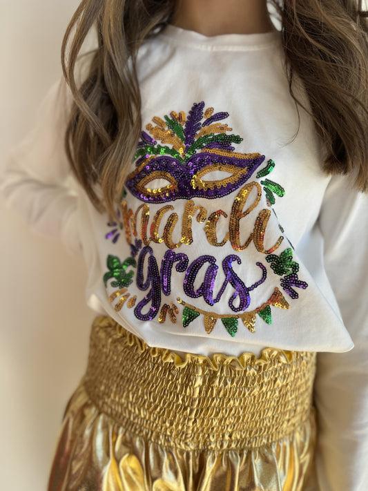 Mardi Gras Mask Sequin Shirt - Youth