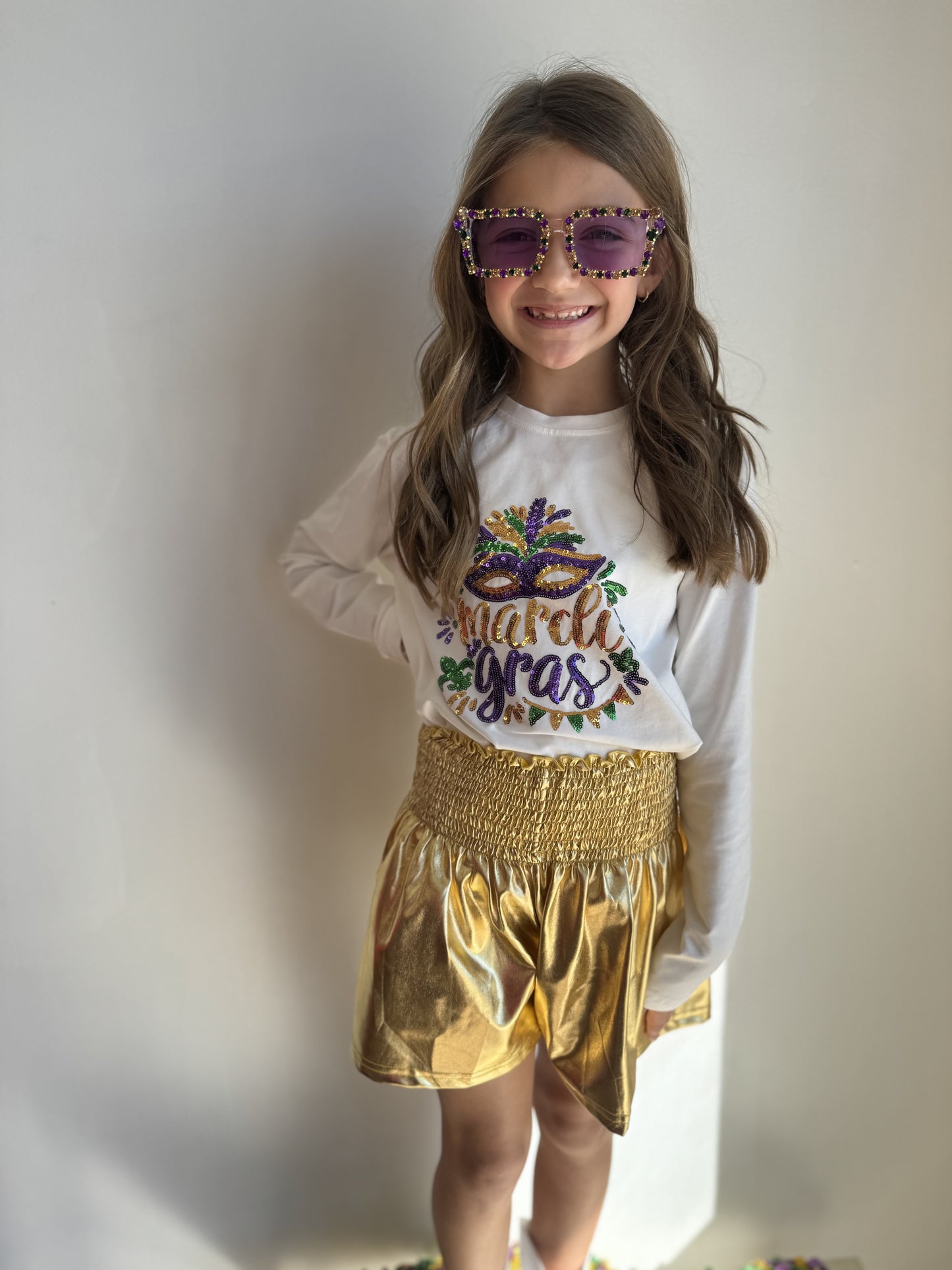 Mardi Gras Mask Sequin Shirt - Youth