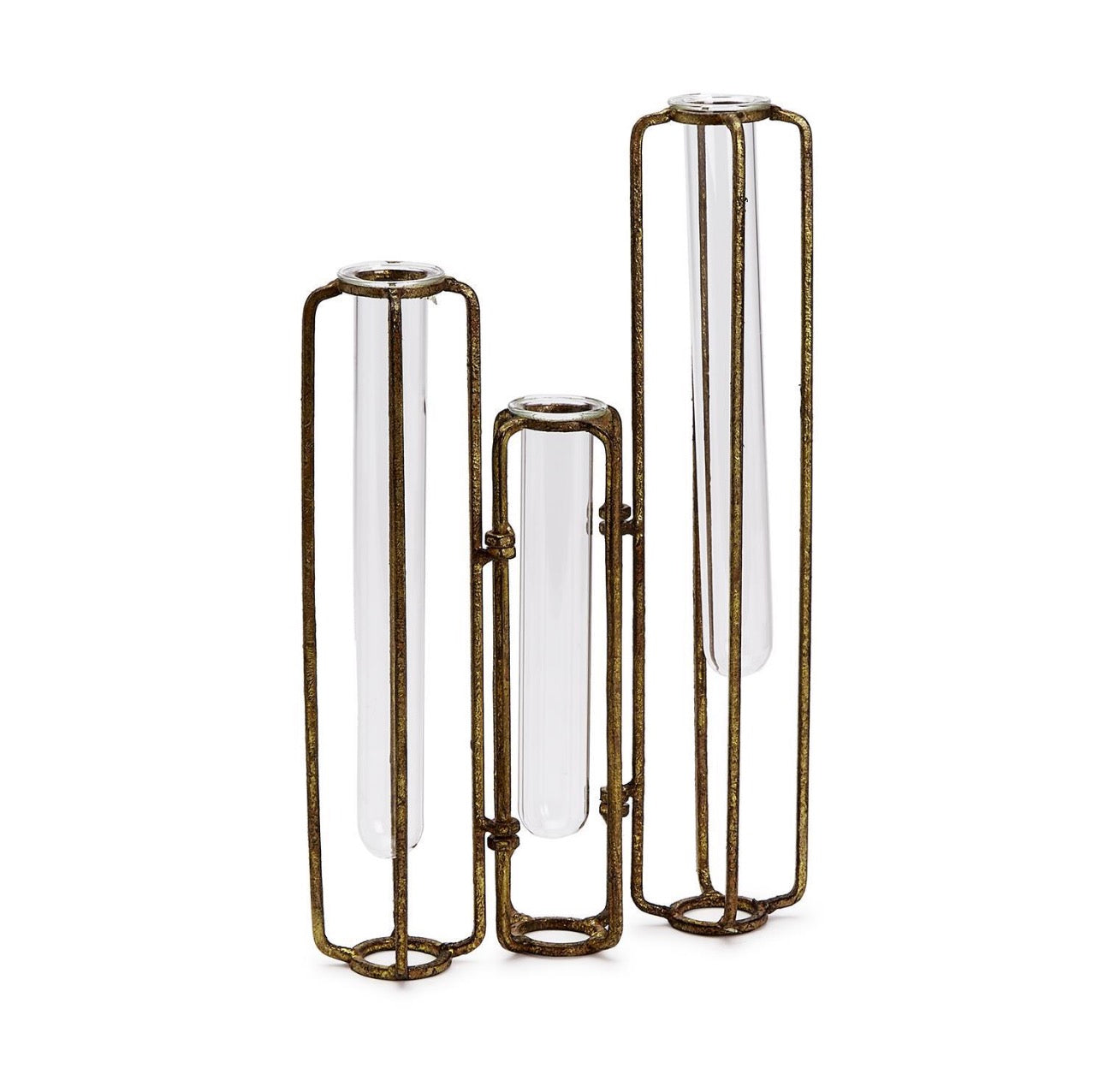 Lavoisier Set of 3 Hinged Flower Vases with Antiqued Gold Leaf Finish