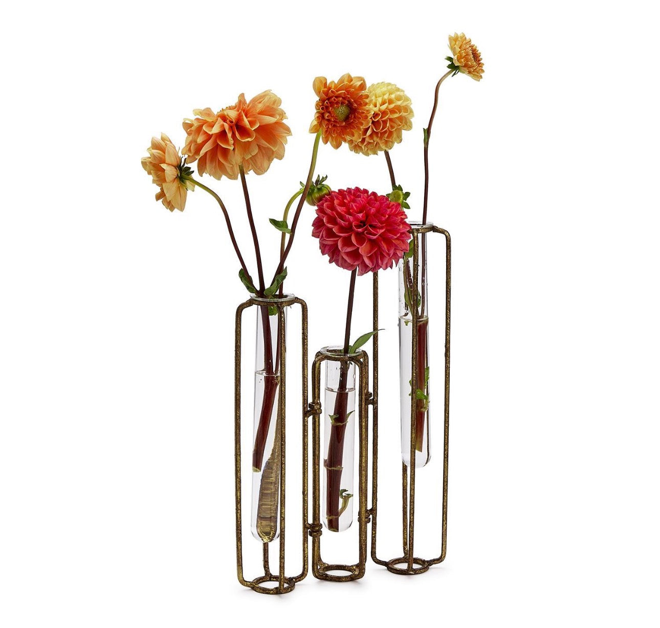 Lavoisier Set of 3 Hinged Flower Vases with Antiqued Gold Leaf Finish