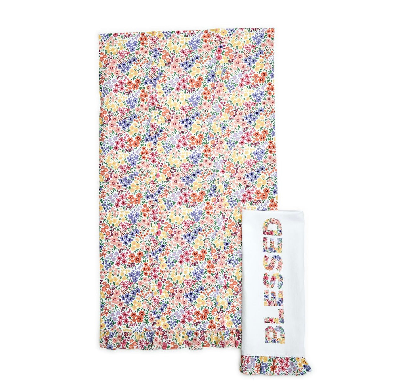 Blooms Set of 2 Floral Pattern Dish Towels with Ruffle