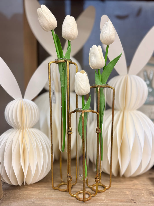 Lavoisier Set of 3 Hinged Flower Vases with Antiqued Gold Leaf Finish