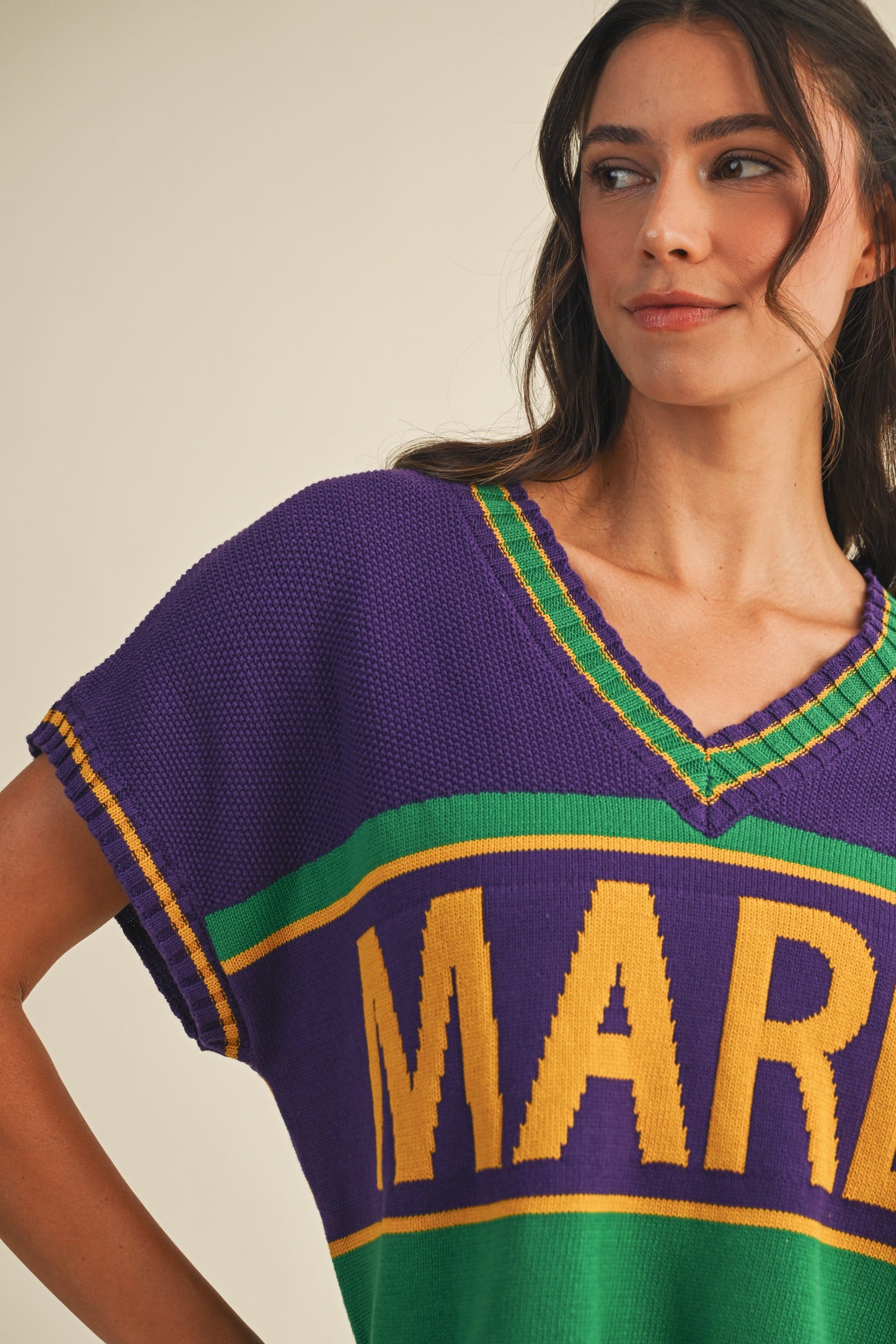 Mardi Gras Varsity Sweater Top