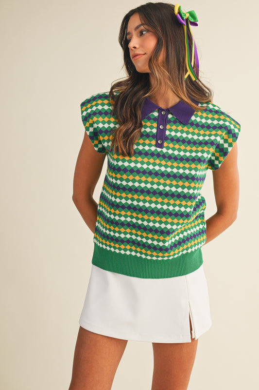 Mardi Gras Diamond Jacquard Top