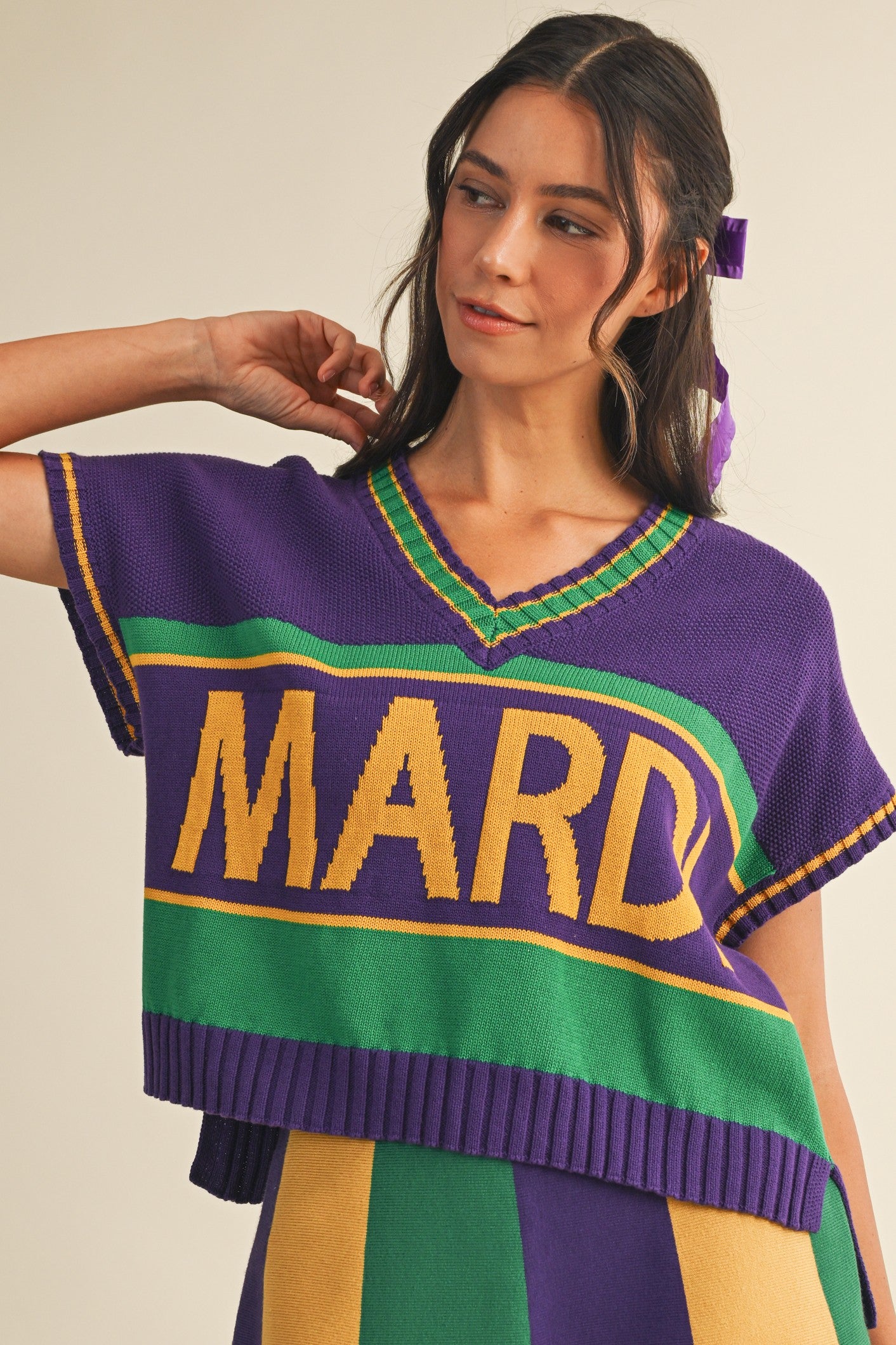 Mardi Gras Varsity Sweater Top