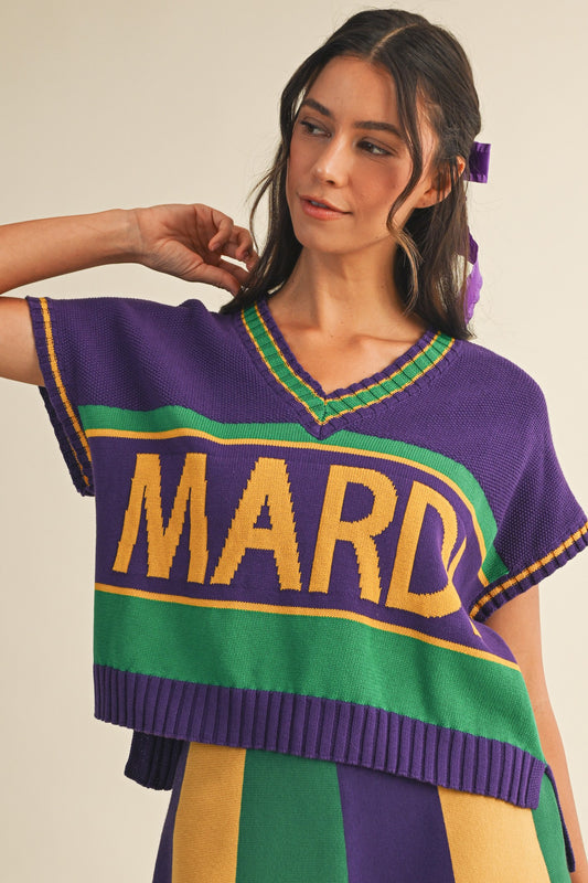 Mardi Gras Varsity Sweater Top