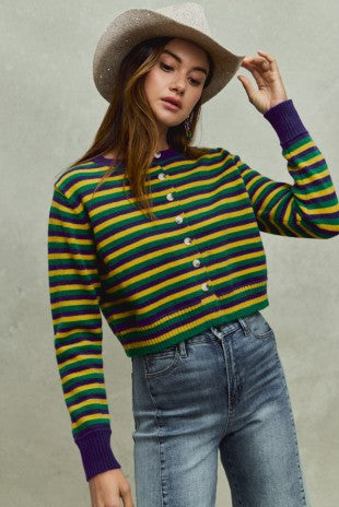Mardi Gras Stripe Button Down Cardigan